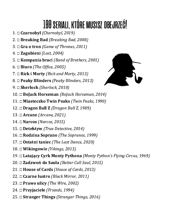 Wnętrze planera – 100 seriali do obejrzenia